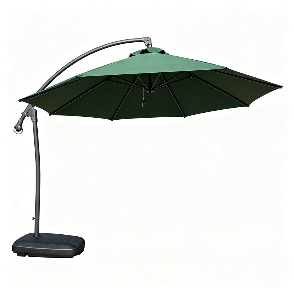SOLARA 3m Cantilever Patio Umbrella with Adjustable Shade, 8-Rib Metal Frame & Fillable Base for Garden & Poolside - Green