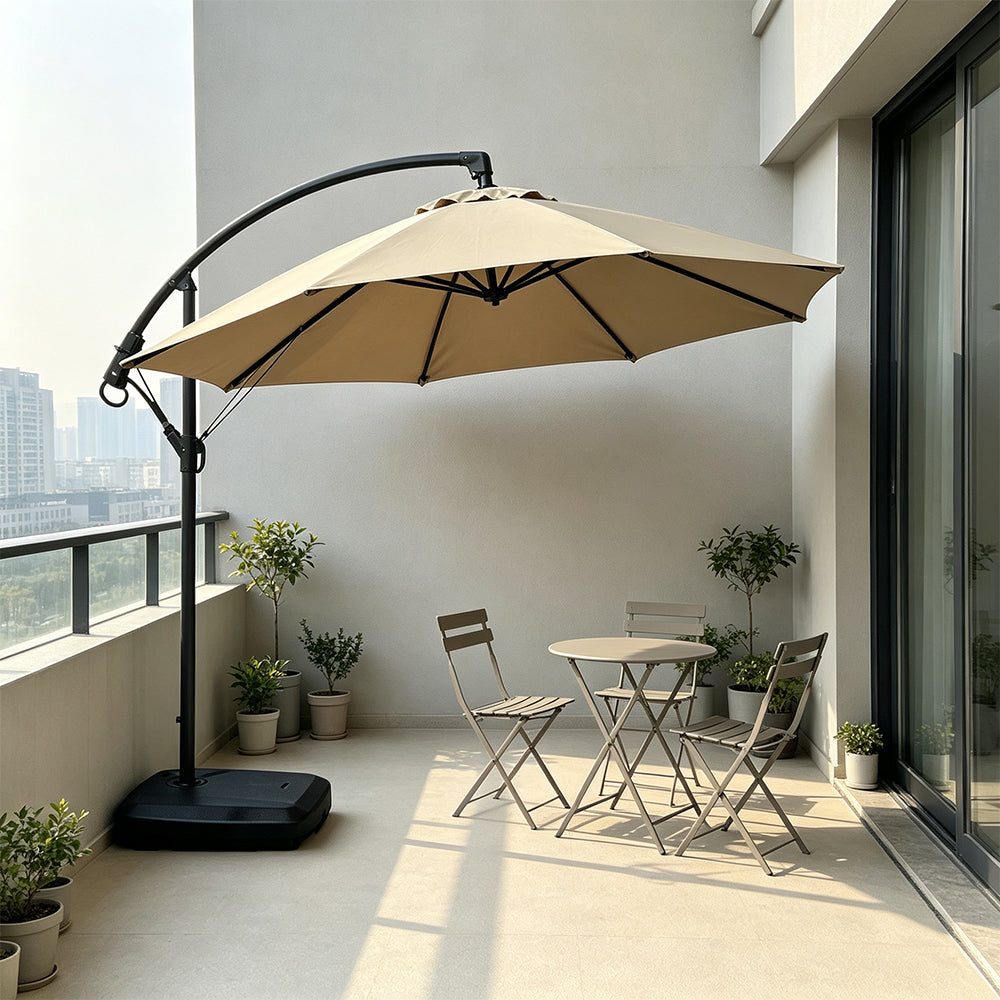 SOLARA 3m Cantilever Patio Umbrella with Adjustable Shade, 8-Rib Metal Frame & Fillable Base for Garden & Poolside - Coffee