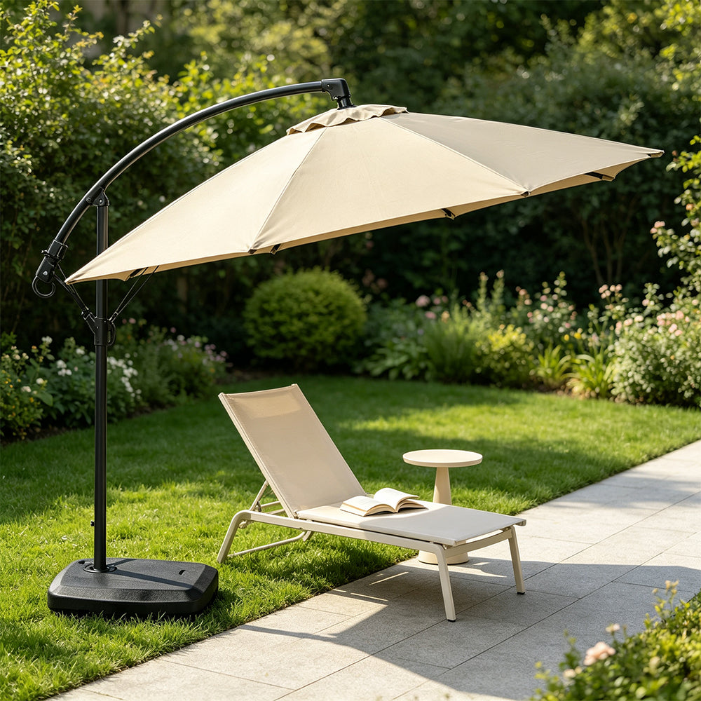 SOLARA 3m Cantilever Patio Umbrella with Adjustable Shade, 8-Rib Metal Frame & Fillable Base for Garden & Poolside - Coffee