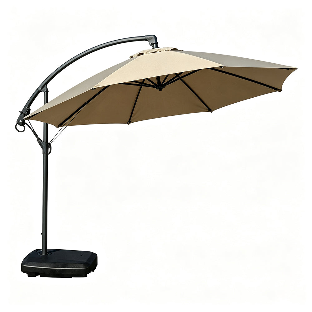SOLARA 3m Cantilever Patio Umbrella with Adjustable Shade, 8-Rib Metal Frame & Fillable Base for Garden & Poolside - Coffee