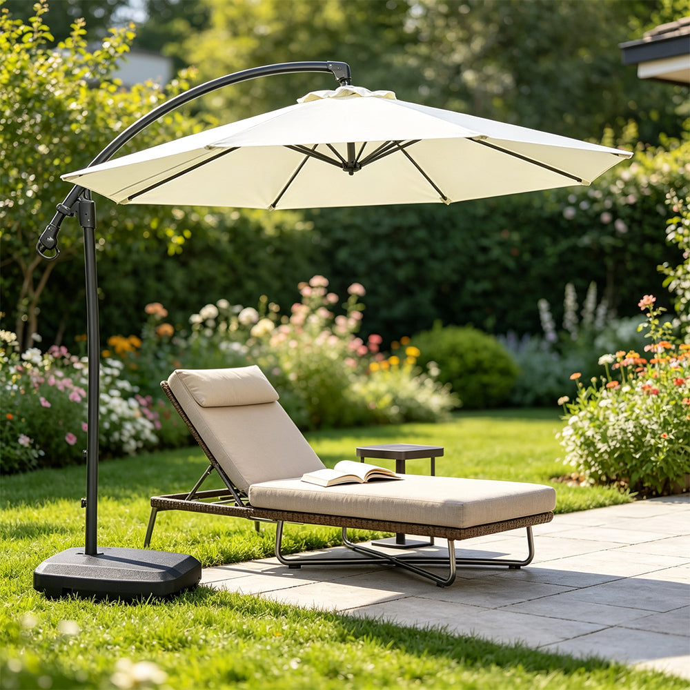 SOLARA 3m Cantilever Patio Umbrella with Adjustable Shade, 8-Rib Metal Frame & Fillable Base for Garden & Poolside - White