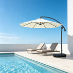 SOLARA 3m Cantilever Patio Umbrella with Adjustable Shade, 8-Rib Metal Frame & Fillable Base for Garden & Poolside - White