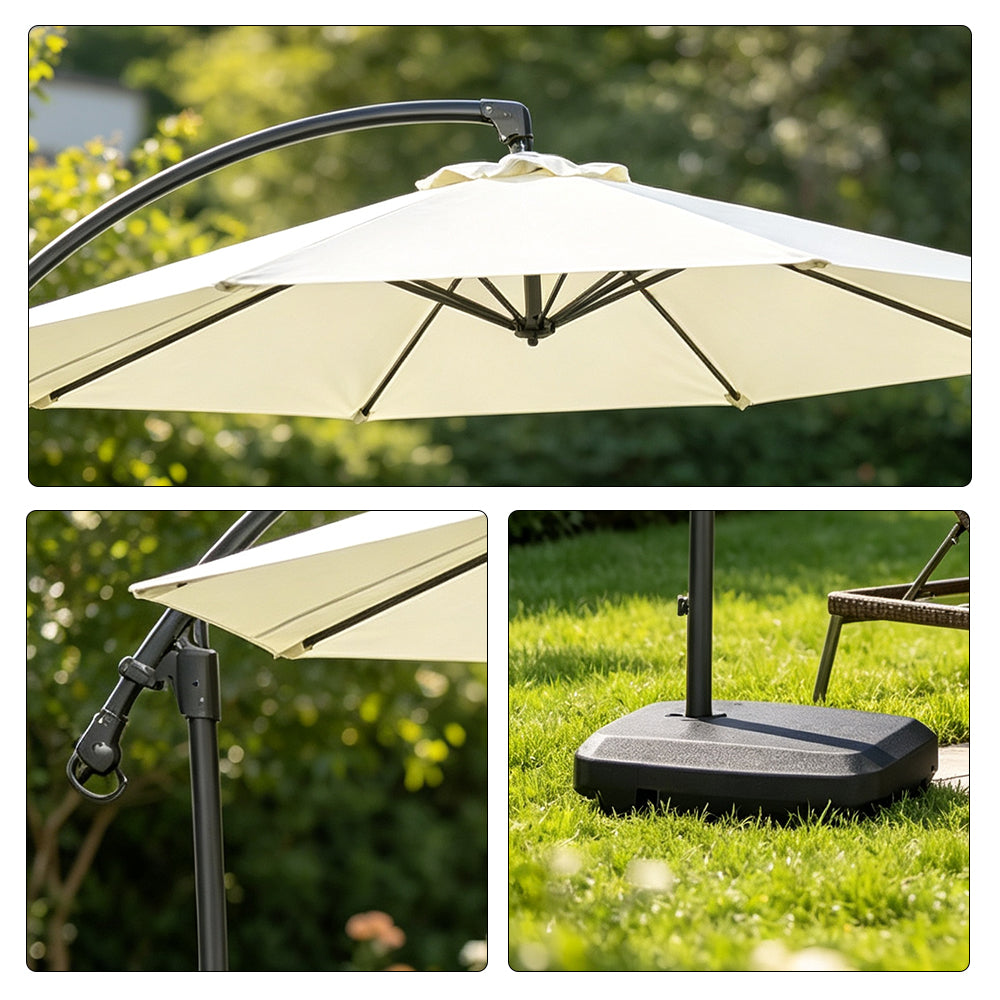 SOLARA 3m Cantilever Patio Umbrella with Adjustable Shade, 8-Rib Metal Frame & Fillable Base for Garden & Poolside - White