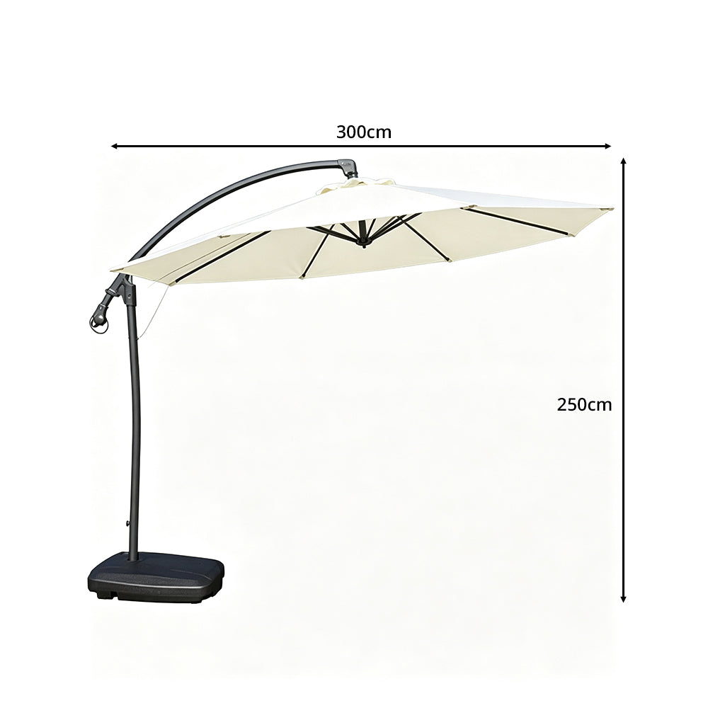 SOLARA 3m Cantilever Patio Umbrella with Adjustable Shade, 8-Rib Metal Frame & Fillable Base for Garden & Poolside - White