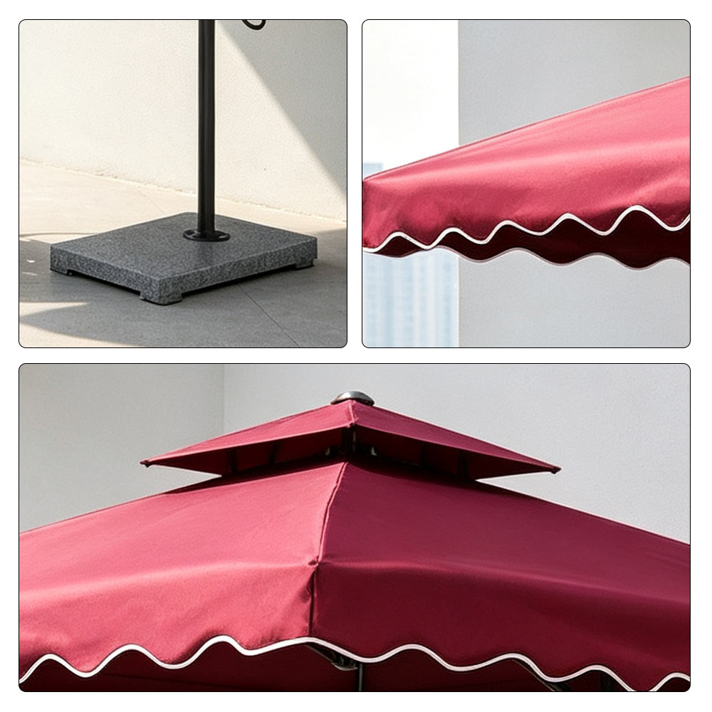 SOLARA Outdoor Square Patio Umbrella with Double Vent & Fillable Wheeled Base 220/250cm for Patio Garden Balcony - Red