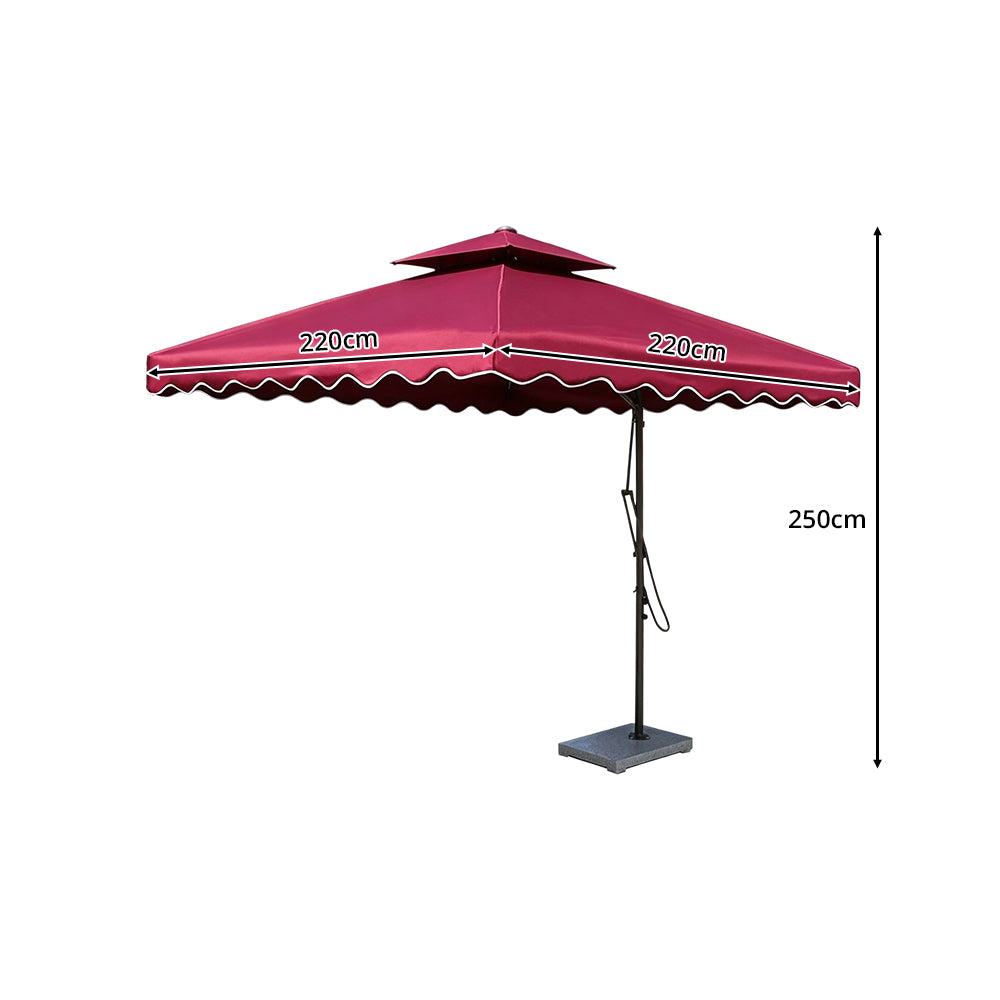 SOLARA Outdoor Square Patio Umbrella with Double Vent & Fillable Wheeled Base 220/250cm for Patio Garden Balcony - Red