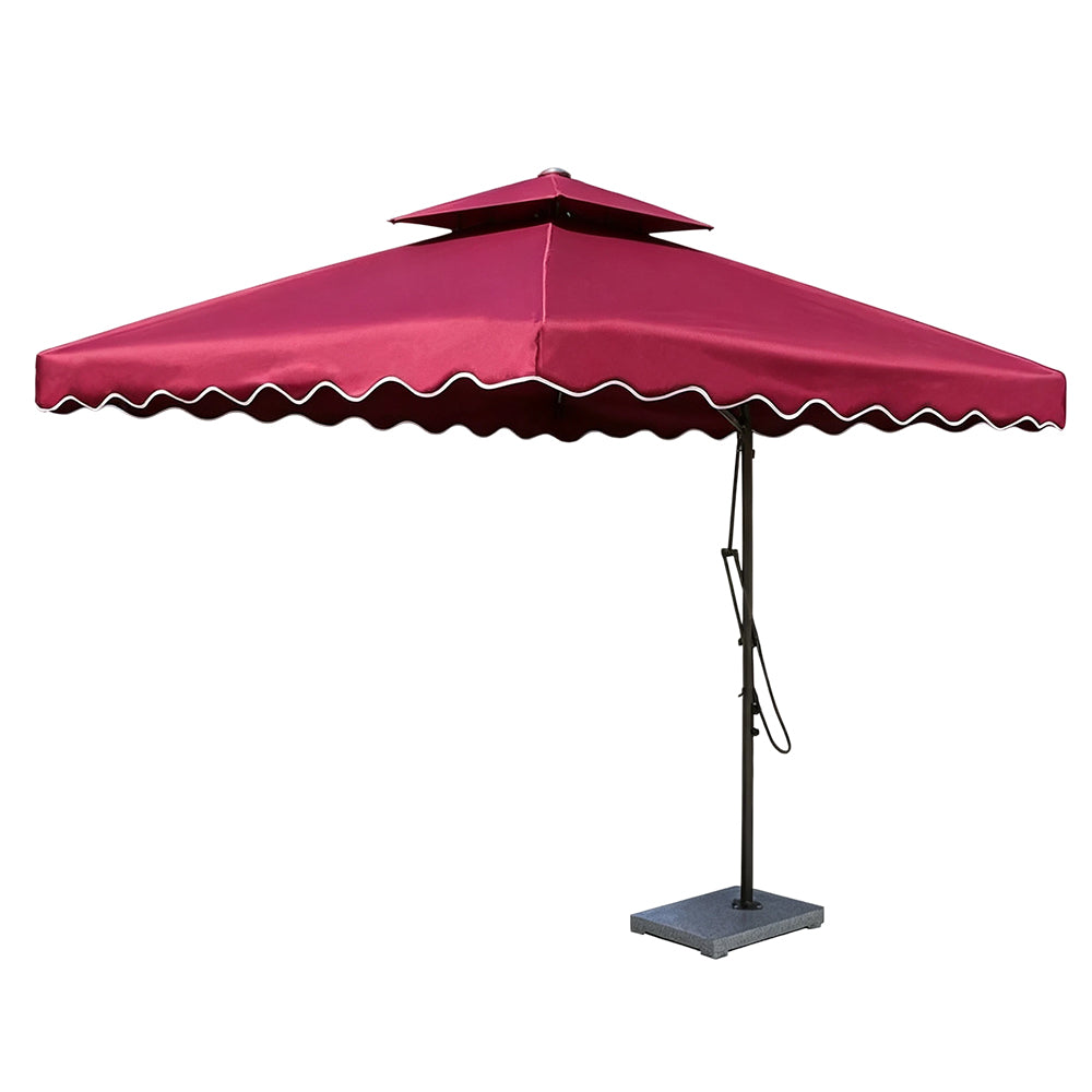 SOLARA Outdoor Square Patio Umbrella with Double Vent & Fillable Wheeled Base 220/250cm for Patio Garden Balcony - Red