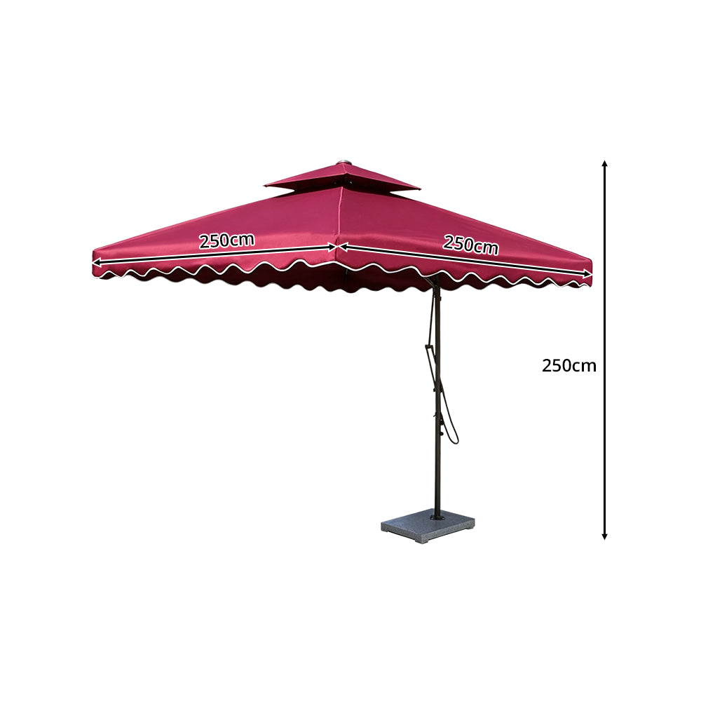SOLARA Outdoor Square Patio Umbrella with Double Vent & Fillable Wheeled Base 220/250cm for Patio Garden Balcony - Red