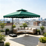 SOLARA Outdoor Square Patio Umbrella with Double Vent & Fillable Wheeled Base 220/250cm for Patio Garden Balcony - Green