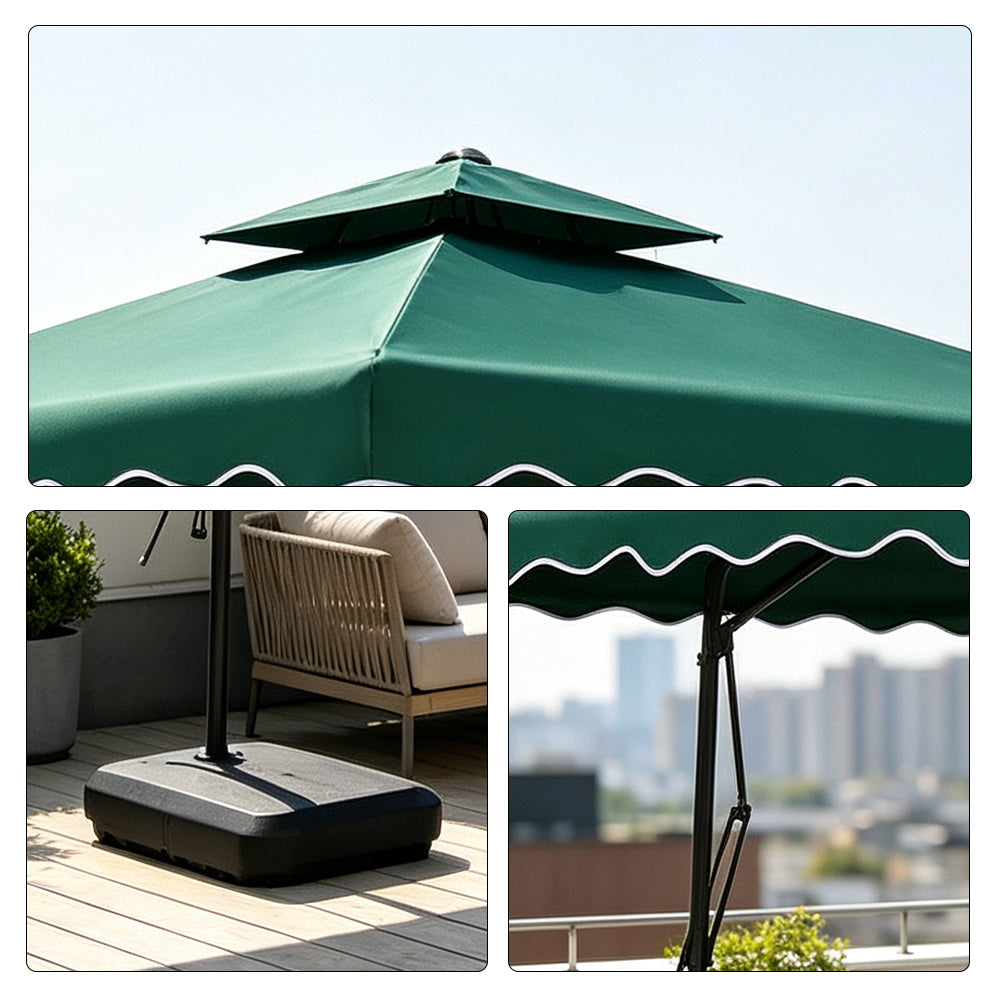 SOLARA Outdoor Square Patio Umbrella with Double Vent & Fillable Wheeled Base 220/250cm for Patio Garden Balcony - Green