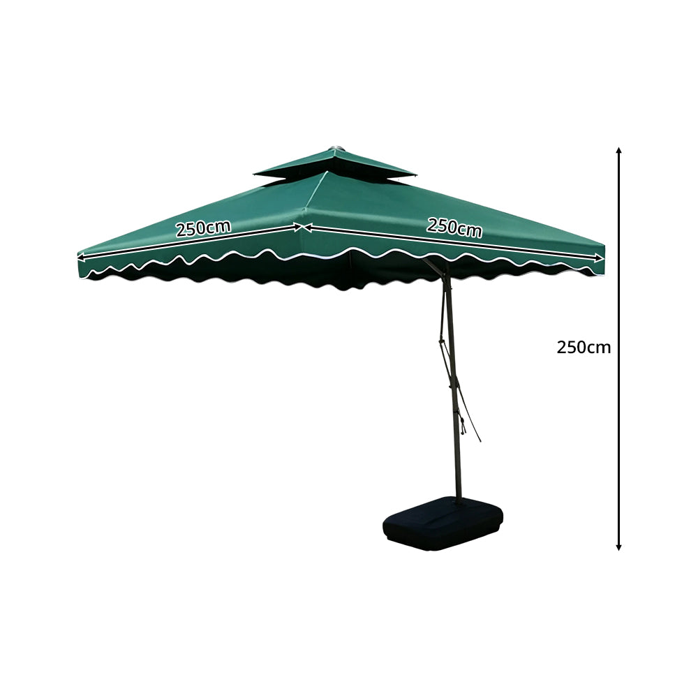 SOLARA Outdoor Square Patio Umbrella with Double Vent & Fillable Wheeled Base 220/250cm for Patio Garden Balcony - Green