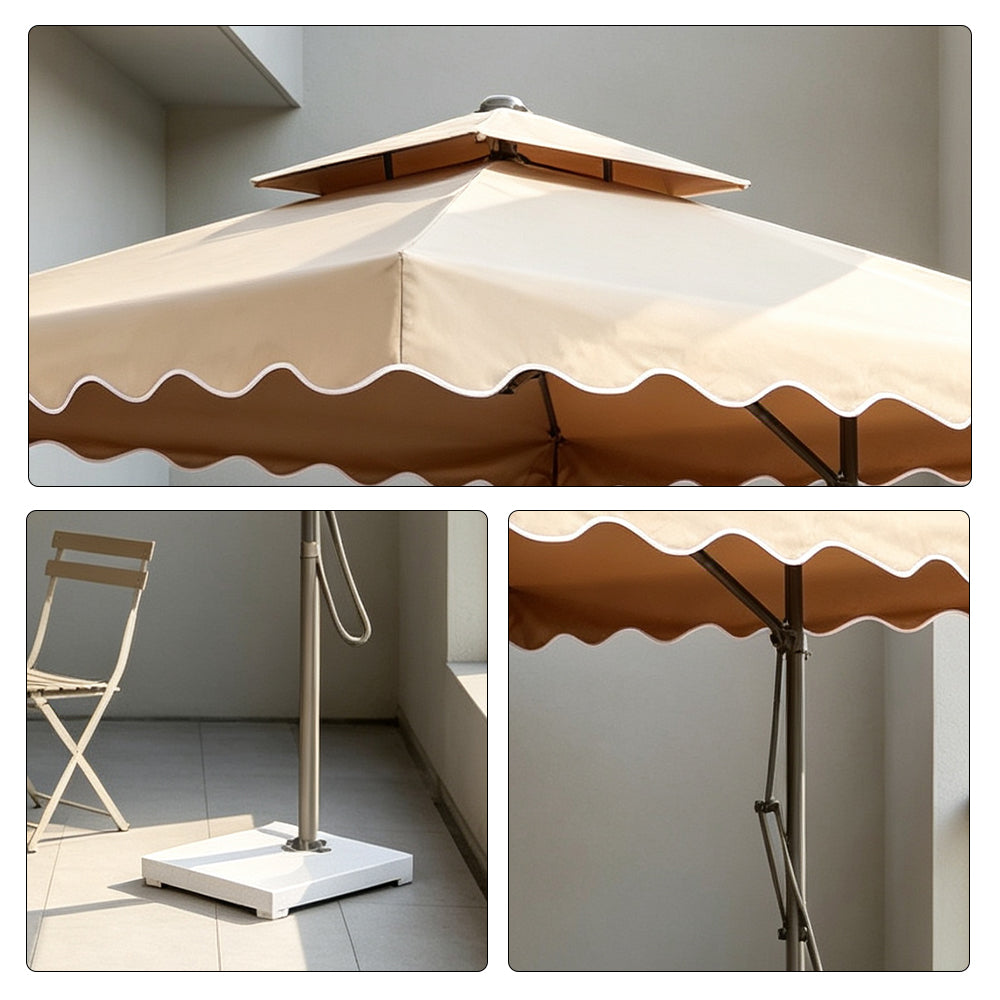 SOLARA Outdoor Square Patio Umbrella with Double Vent & Fillable Wheeled Base 220/250cm for Patio Garden Balcony - Coffee