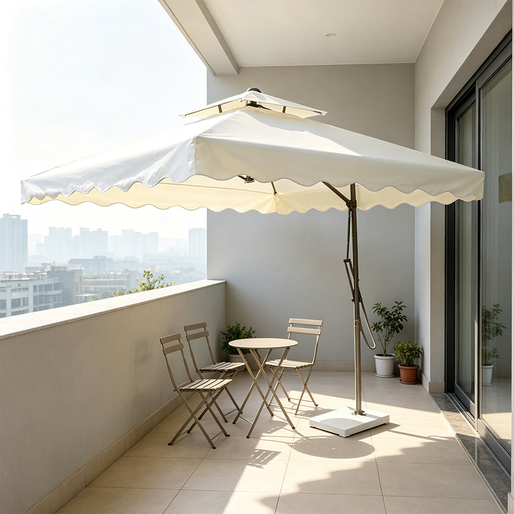 SOLARA Outdoor Square Patio Umbrella with Double Vent & Fillable Wheeled Base 220/250cm for Patio Garden Balcony - White