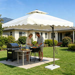 SOLARA Outdoor Square Patio Umbrella with Double Vent & Fillable Wheeled Base 220/250cm for Patio Garden Balcony - White