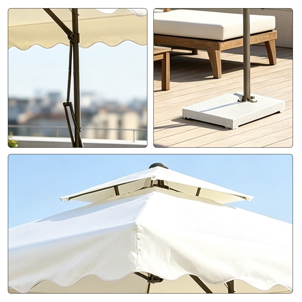 SOLARA Outdoor Square Patio Umbrella with Double Vent & Fillable Wheeled Base 220/250cm for Patio Garden Balcony - White