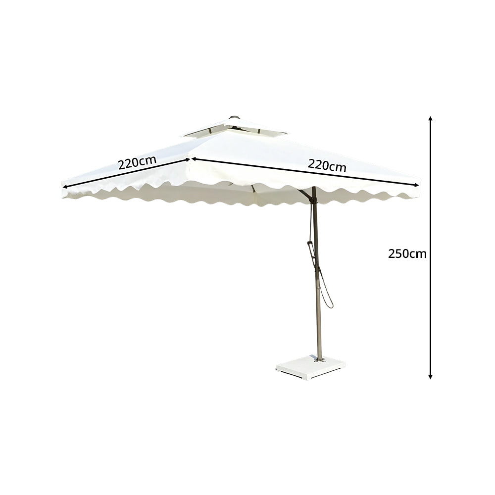 SOLARA Outdoor Square Patio Umbrella with Double Vent & Fillable Wheeled Base 220/250cm for Patio Garden Balcony - White