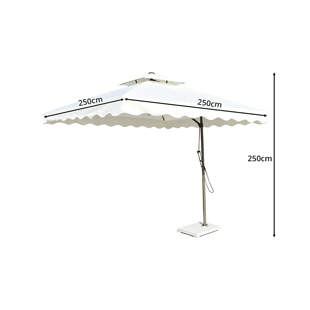 SOLARA Outdoor Square Patio Umbrella with Double Vent & Fillable Wheeled Base 220/250cm for Patio Garden Balcony - White