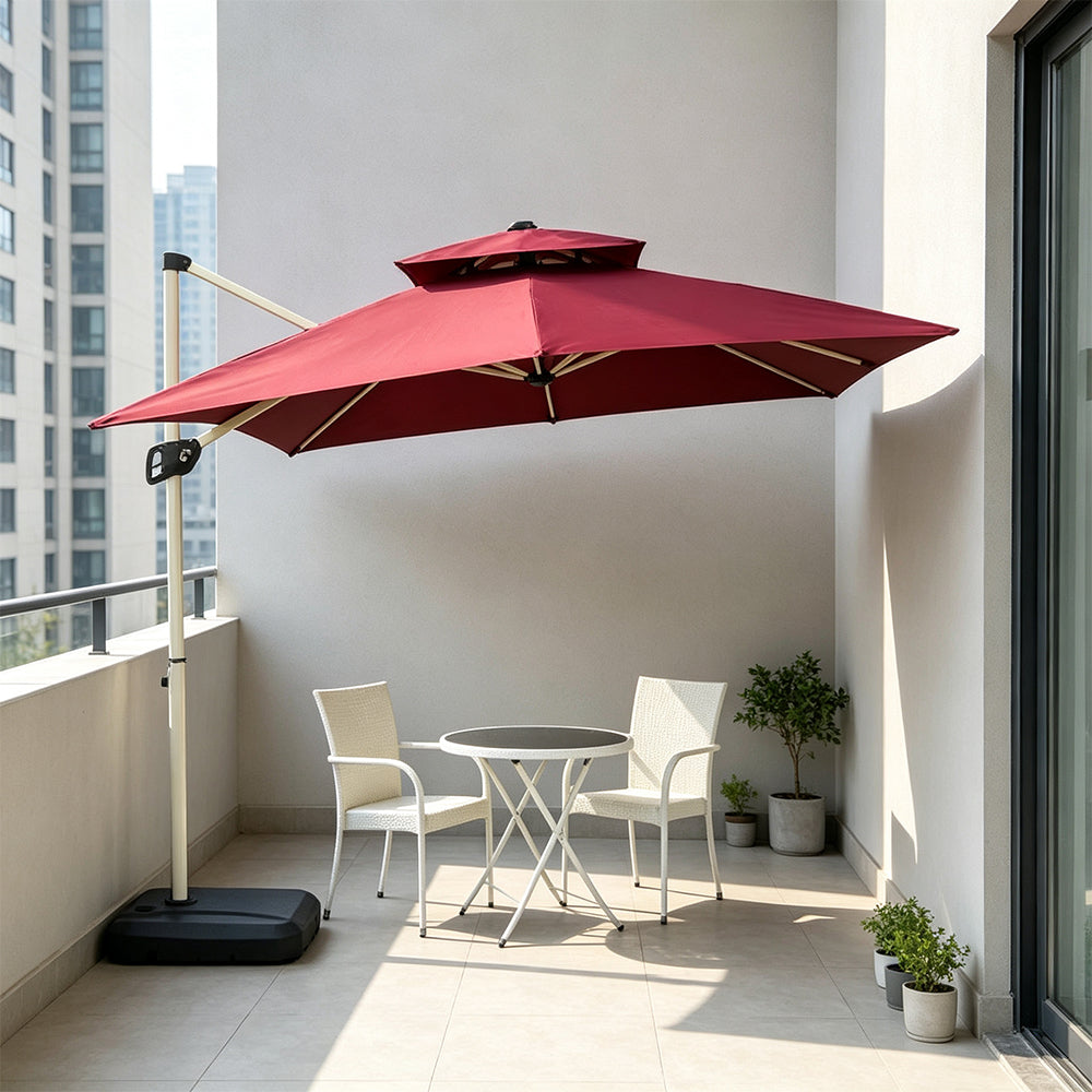 SOLARA 250cm Outdoor Cantilever Umbrella Adjustable Shade 8 Rib Frame Fillable Base for Patio Garden Poolside - Red