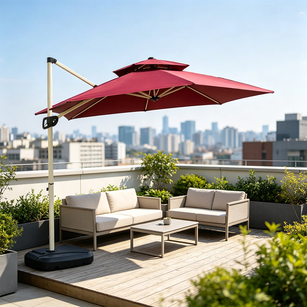 SOLARA 250cm Outdoor Cantilever Umbrella Adjustable Shade 8 Rib Frame Fillable Base for Patio Garden Poolside - Red