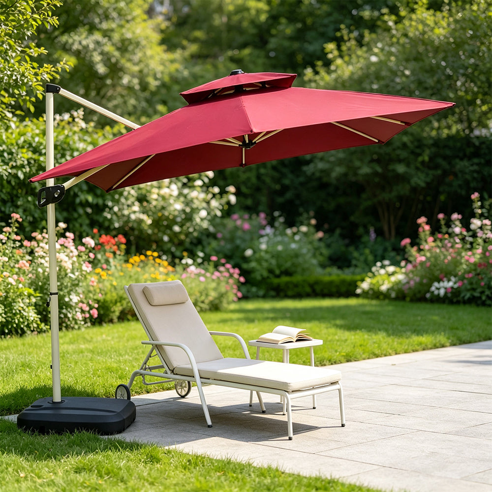 SOLARA 250cm Outdoor Cantilever Umbrella Adjustable Shade 8 Rib Frame Fillable Base for Patio Garden Poolside - Red