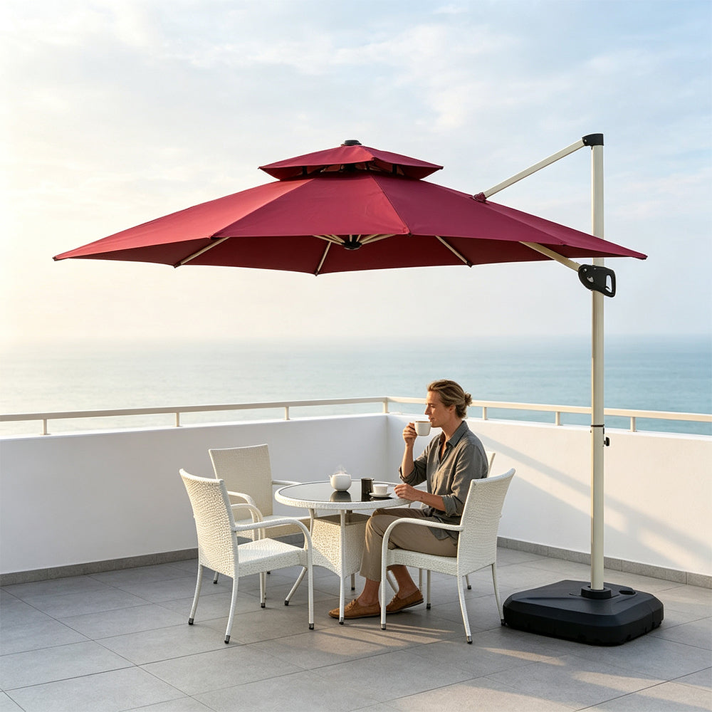 SOLARA 250cm Outdoor Cantilever Umbrella Adjustable Shade 8 Rib Frame Fillable Base for Patio Garden Poolside - Red