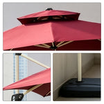SOLARA 250cm Outdoor Cantilever Umbrella Adjustable Shade 8 Rib Frame Fillable Base for Patio Garden Poolside - Red