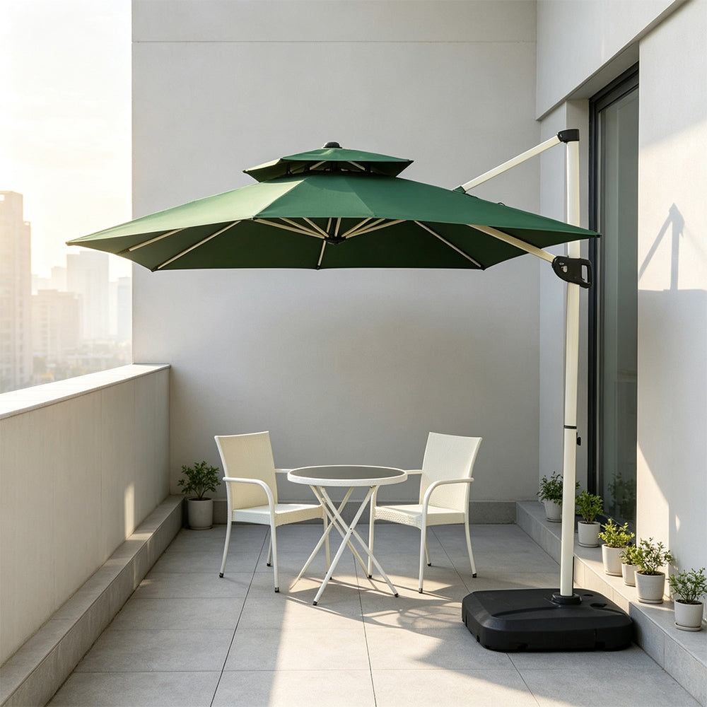 SOLARA 250cm Outdoor Cantilever Umbrella Adjustable Shade 8 Rib Frame Fillable Base for Patio Garden Poolside - Green