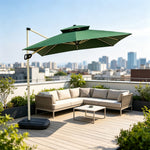 SOLARA 250cm Outdoor Cantilever Umbrella Adjustable Shade 8 Rib Frame Fillable Base for Patio Garden Poolside - Green