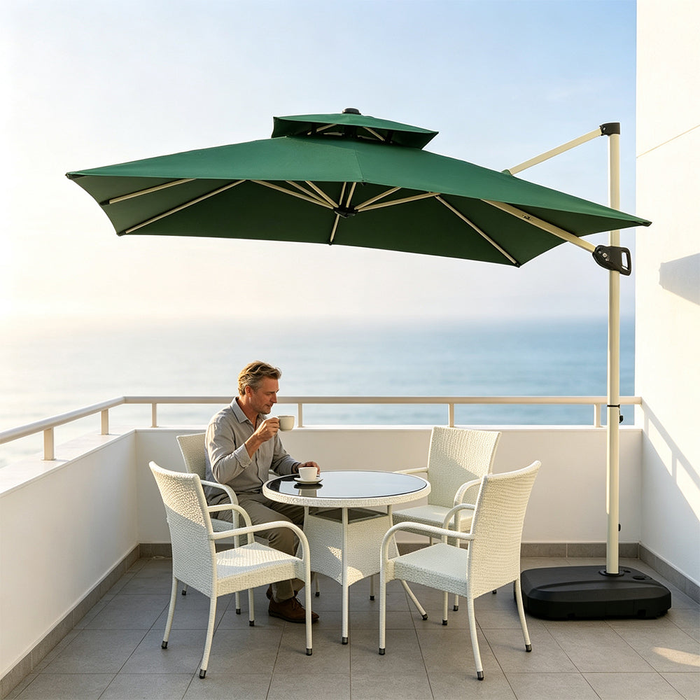 SOLARA 250cm Outdoor Cantilever Umbrella Adjustable Shade 8 Rib Frame Fillable Base for Patio Garden Poolside - Green