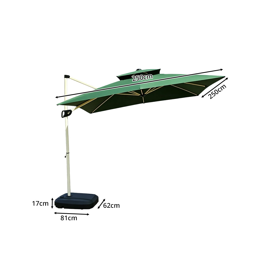 SOLARA 250cm Outdoor Cantilever Umbrella Adjustable Shade 8 Rib Frame Fillable Base for Patio Garden Poolside - Green