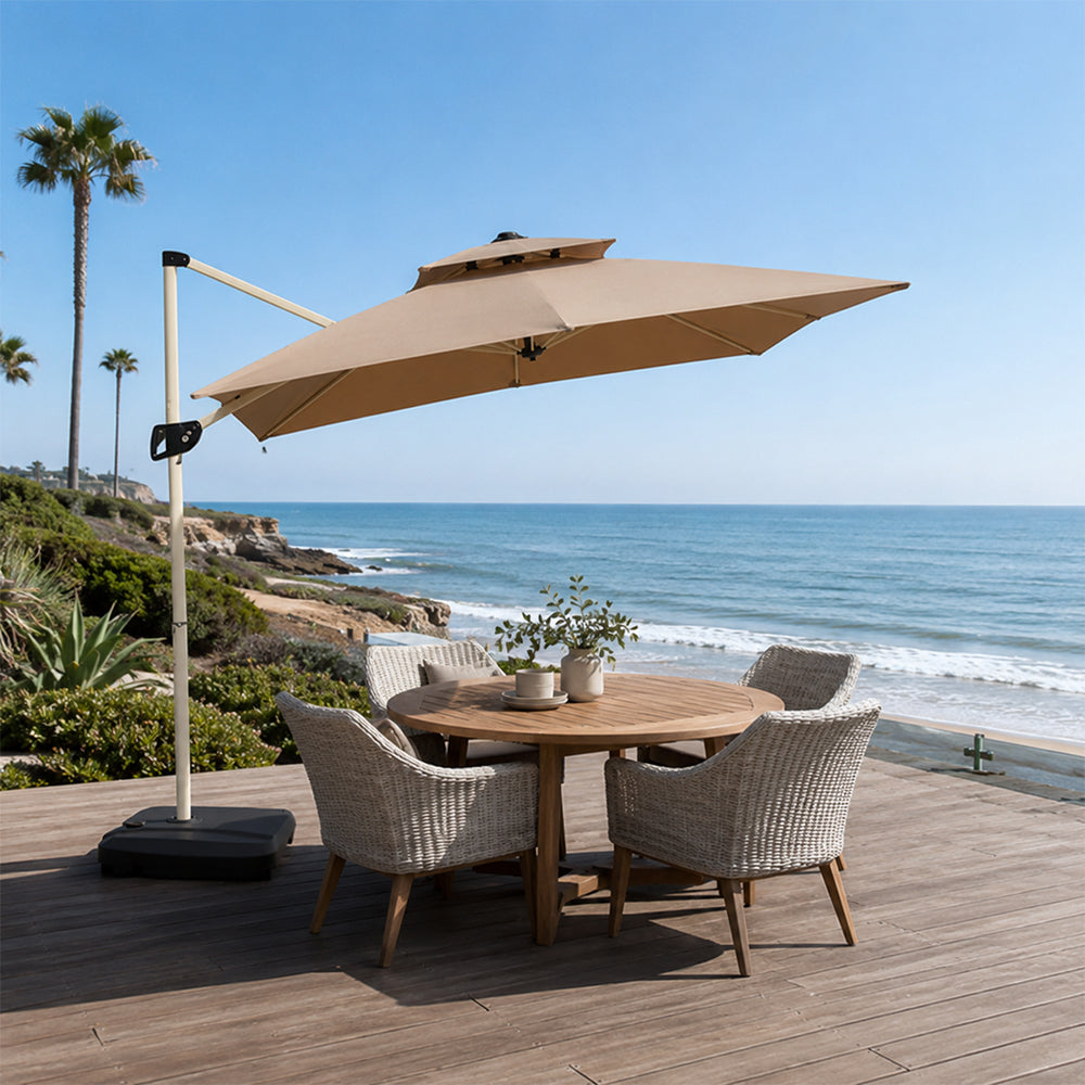 SOLARA 250cm Outdoor Cantilever Umbrella Adjustable Shade 8 Rib Frame Fillable Base for Patio Garden Poolside - Coffee