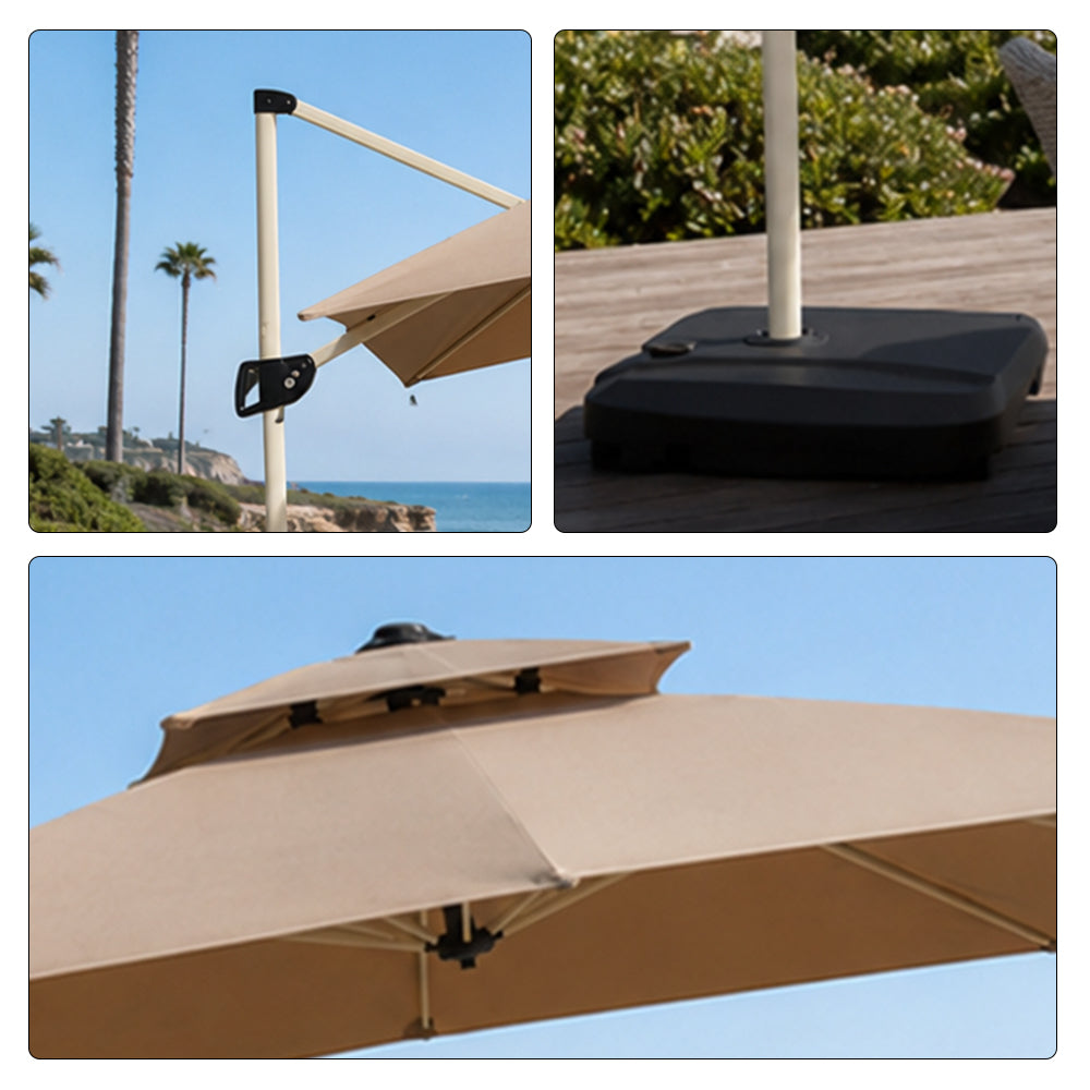 SOLARA 250cm Outdoor Cantilever Umbrella Adjustable Shade 8 Rib Frame Fillable Base for Patio Garden Poolside - Coffee