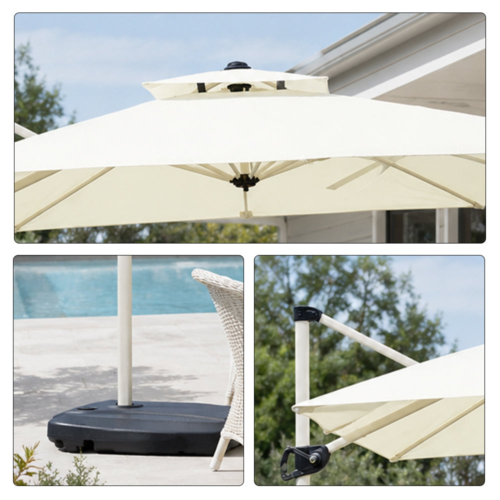 SOLARA 250cm Outdoor Cantilever Umbrella Adjustable Shade 8 Rib Frame Fillable Base for Patio Garden Poolside - White