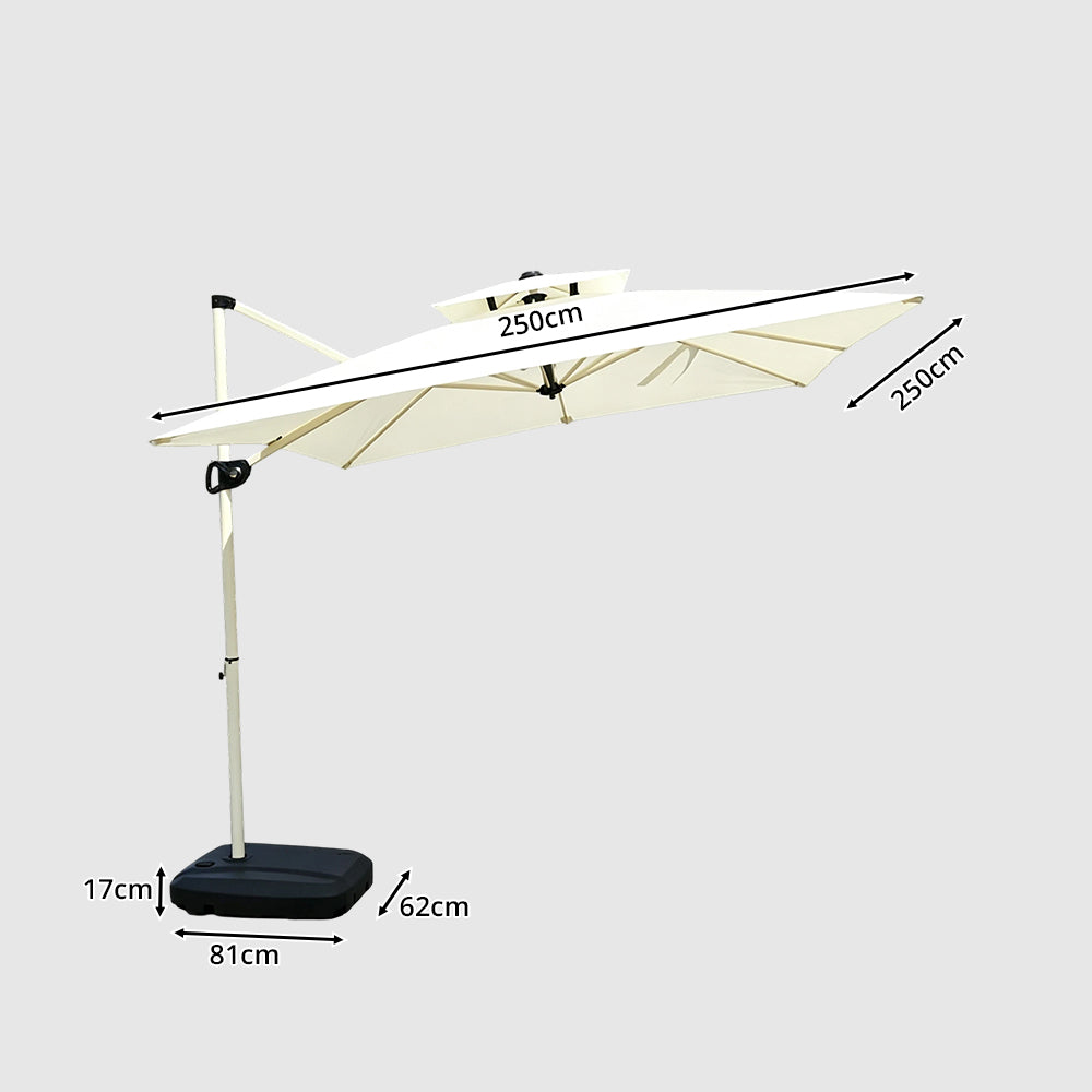 SOLARA 250cm Outdoor Cantilever Umbrella Adjustable Shade 8 Rib Frame Fillable Base for Patio Garden Poolside - White