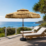 SOLARA Thatched Patio Umbrella Double Layer Canopy 8 Rib Frame Fillable Base for Garden Poolside Patio