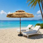 SOLARA Thatched Patio Umbrella Double Layer Canopy 8 Rib Frame Fillable Base for Garden Poolside Patio