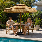 SOLARA Thatched Patio Umbrella Double Layer Canopy 8 Rib Frame Fillable Base for Garden Poolside Patio