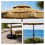 SOLARA Thatched Patio Umbrella Double Layer Canopy 8 Rib Frame Fillable Base for Garden Poolside Patio