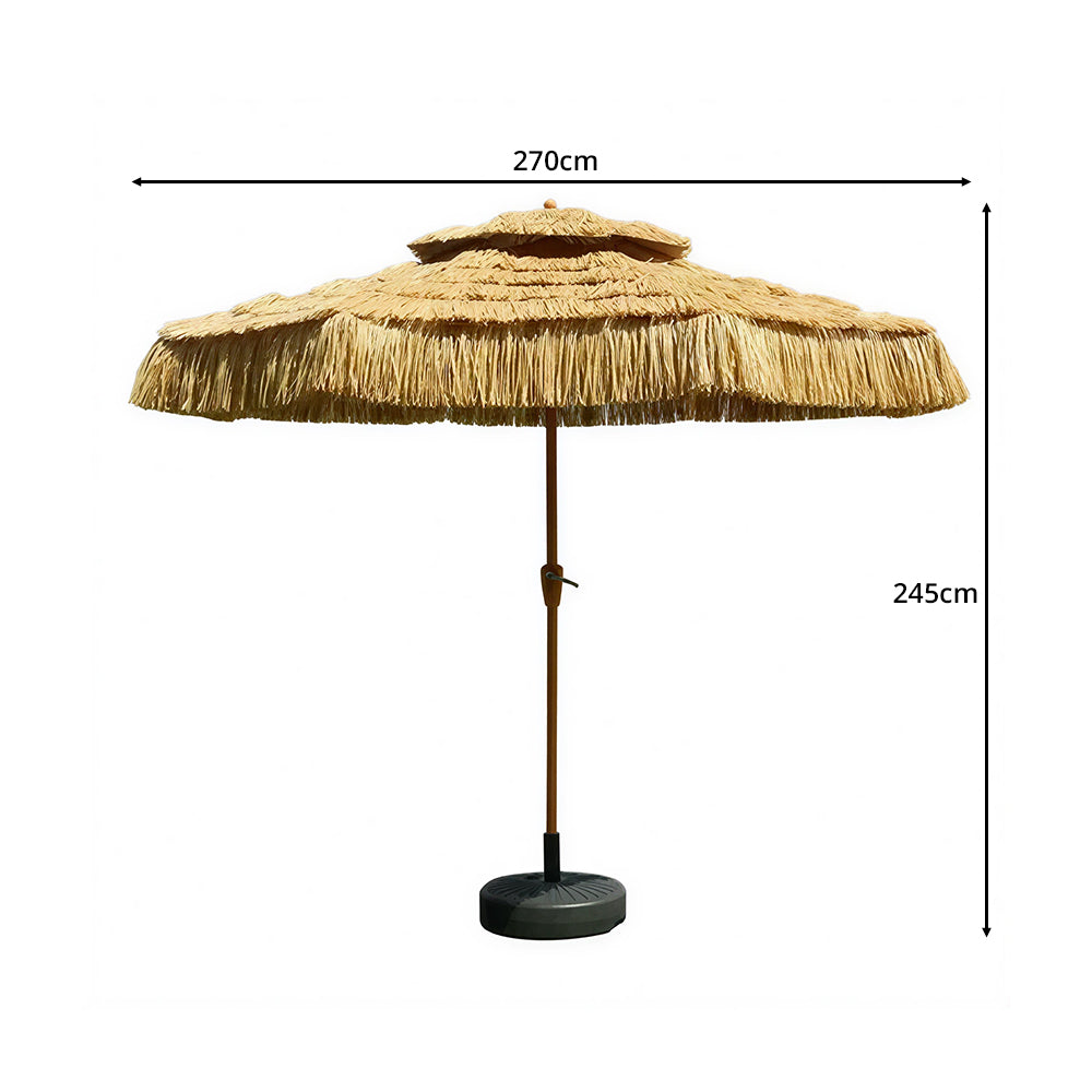 SOLARA Thatched Patio Umbrella Double Layer Canopy 8 Rib Frame Fillable Base for Garden Poolside Patio