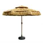 SOLARA Thatched Patio Umbrella Double Layer Canopy 8 Rib Frame Fillable Base for Garden Poolside Patio