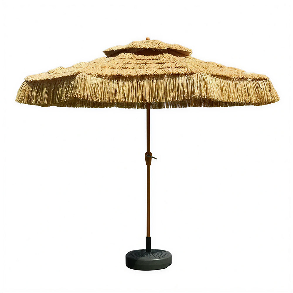 SOLARA Thatched Patio Umbrella Double Layer Canopy 8 Rib Frame Fillable Base for Garden Poolside Patio