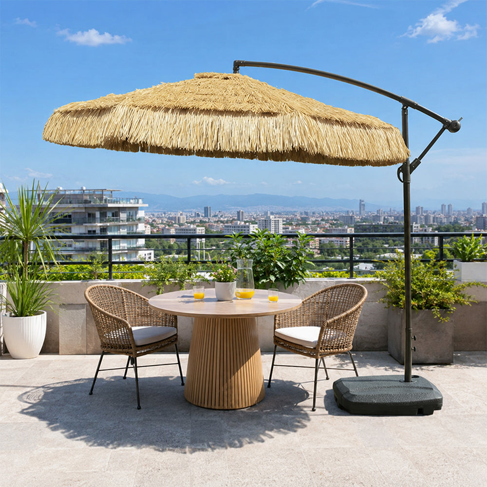 SOLARA Thatched Outdoor Umbrella Water Repellent Double Vent Canopy Fillable Base for Patio Garden Poolside