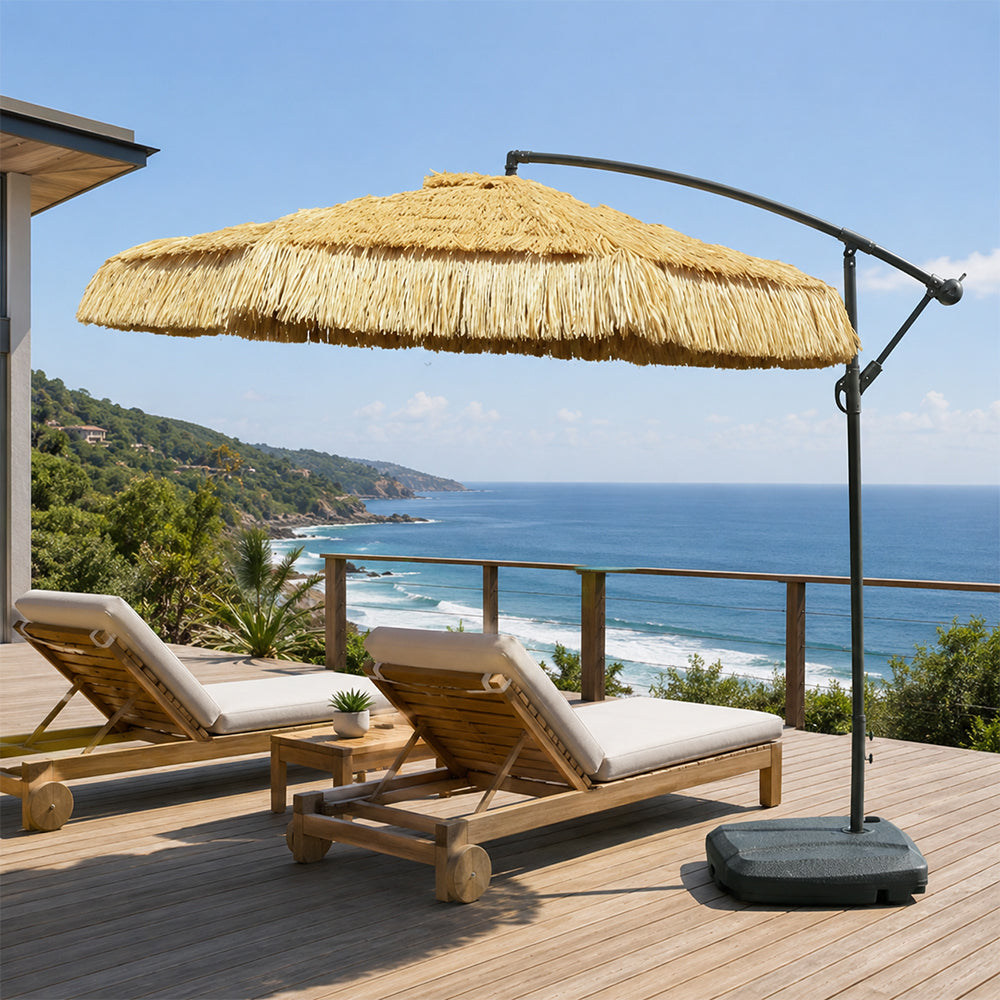 SOLARA Thatched Outdoor Umbrella Water Repellent Double Vent Canopy Fillable Base for Patio Garden Poolside