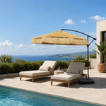 SOLARA Thatched Outdoor Umbrella Water Repellent Double Vent Canopy Fillable Base for Patio Garden Poolside