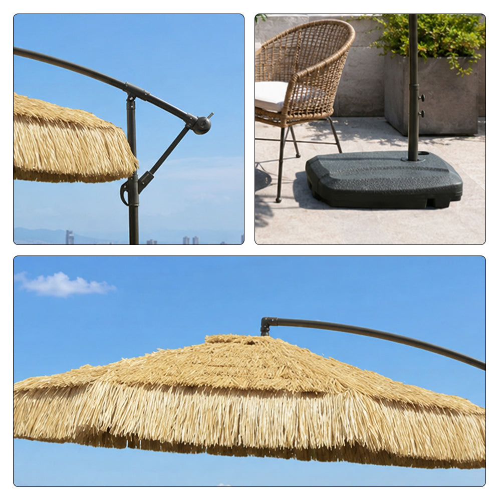 SOLARA Thatched Outdoor Umbrella Water Repellent Double Vent Canopy Fillable Base for Patio Garden Poolside