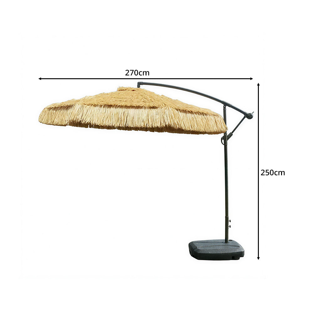SOLARA Thatched Outdoor Umbrella Water Repellent Double Vent Canopy Fillable Base for Patio Garden Poolside