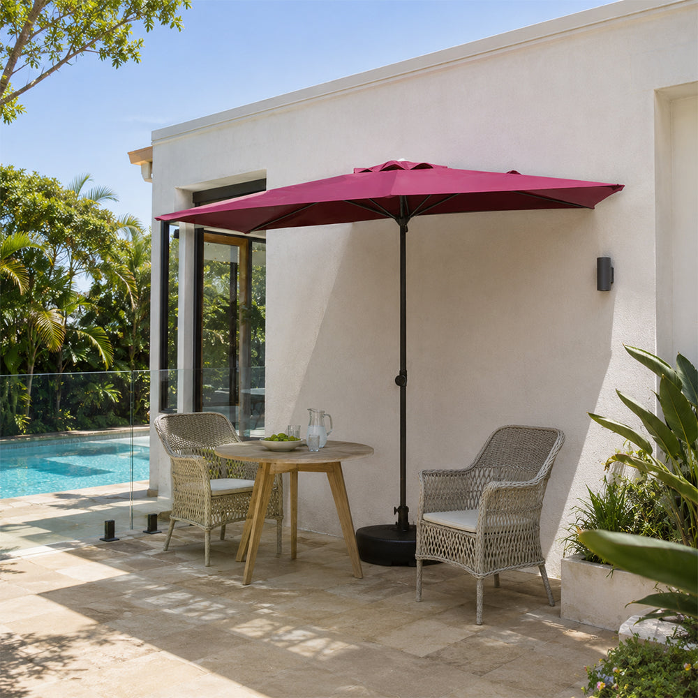SOLARA Half Patio Umbrella Adjustable Height Waterproof Canopy Hand Crank for Balcony Patio Garden - Red