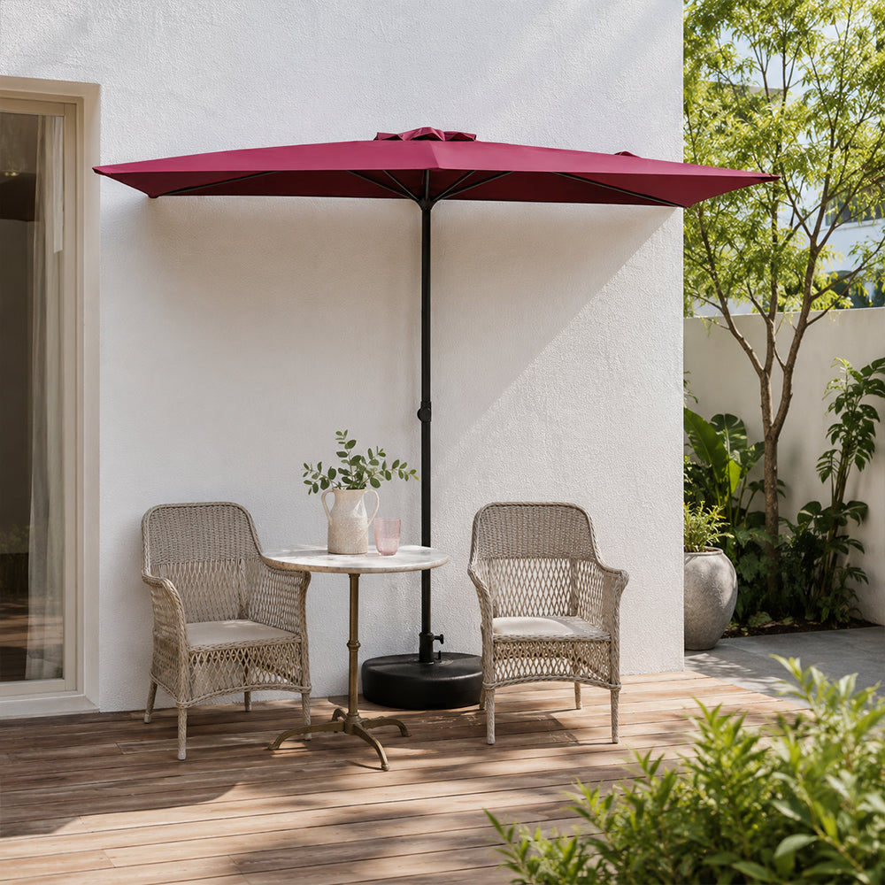 SOLARA Half Patio Umbrella Adjustable Height Waterproof Canopy Hand Crank for Balcony Patio Garden - Red