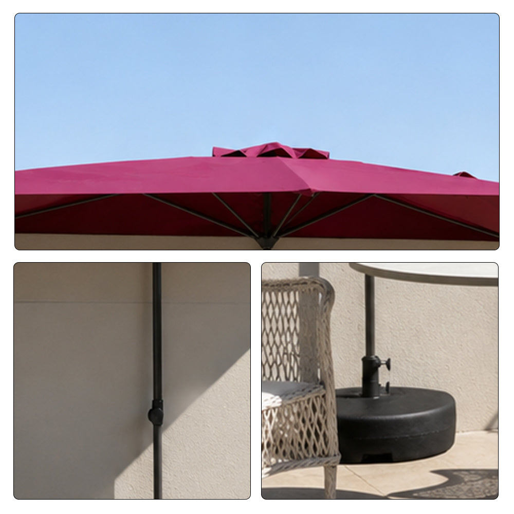 SOLARA Half Patio Umbrella Adjustable Height Waterproof Canopy Hand Crank for Balcony Patio Garden - Red