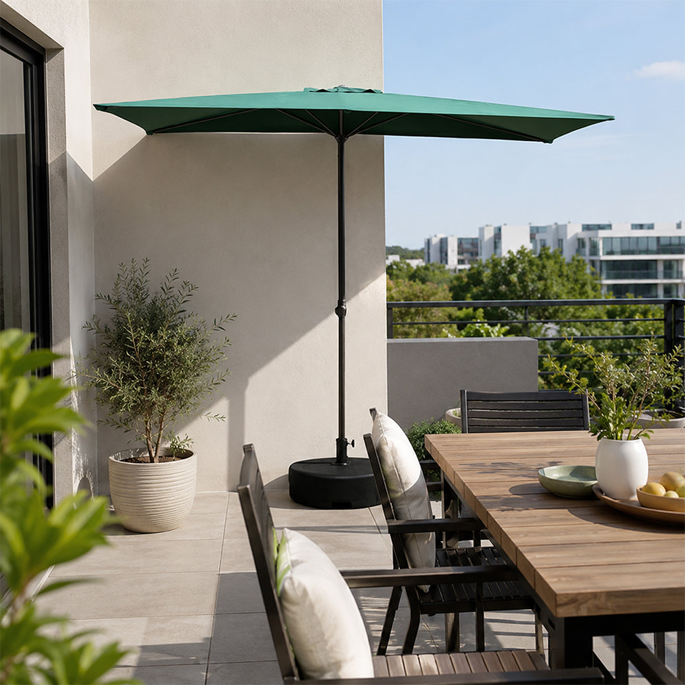 SOLARA Half Patio Umbrella Adjustable Height Waterproof Canopy Hand Crank for Balcony Patio Garden - Green